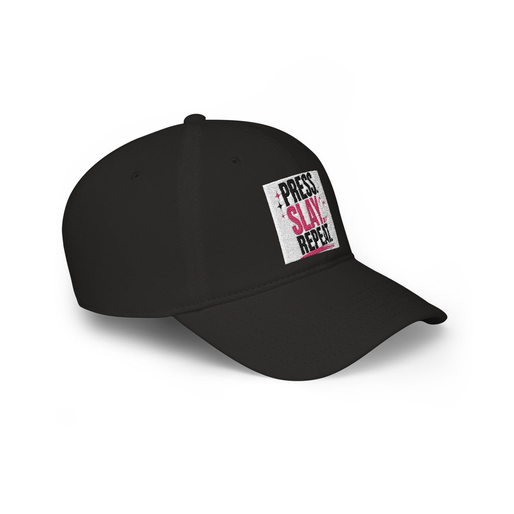Press Slay Repeat Baseball Cap — Trendy Makeup Artist Hat