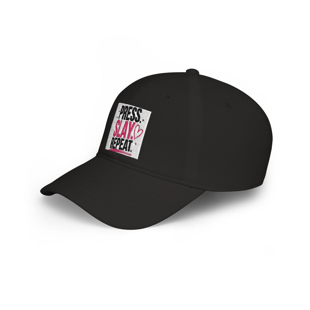 Press Slay Repeat Baseball Cap — Trendy Makeup Artist Hat