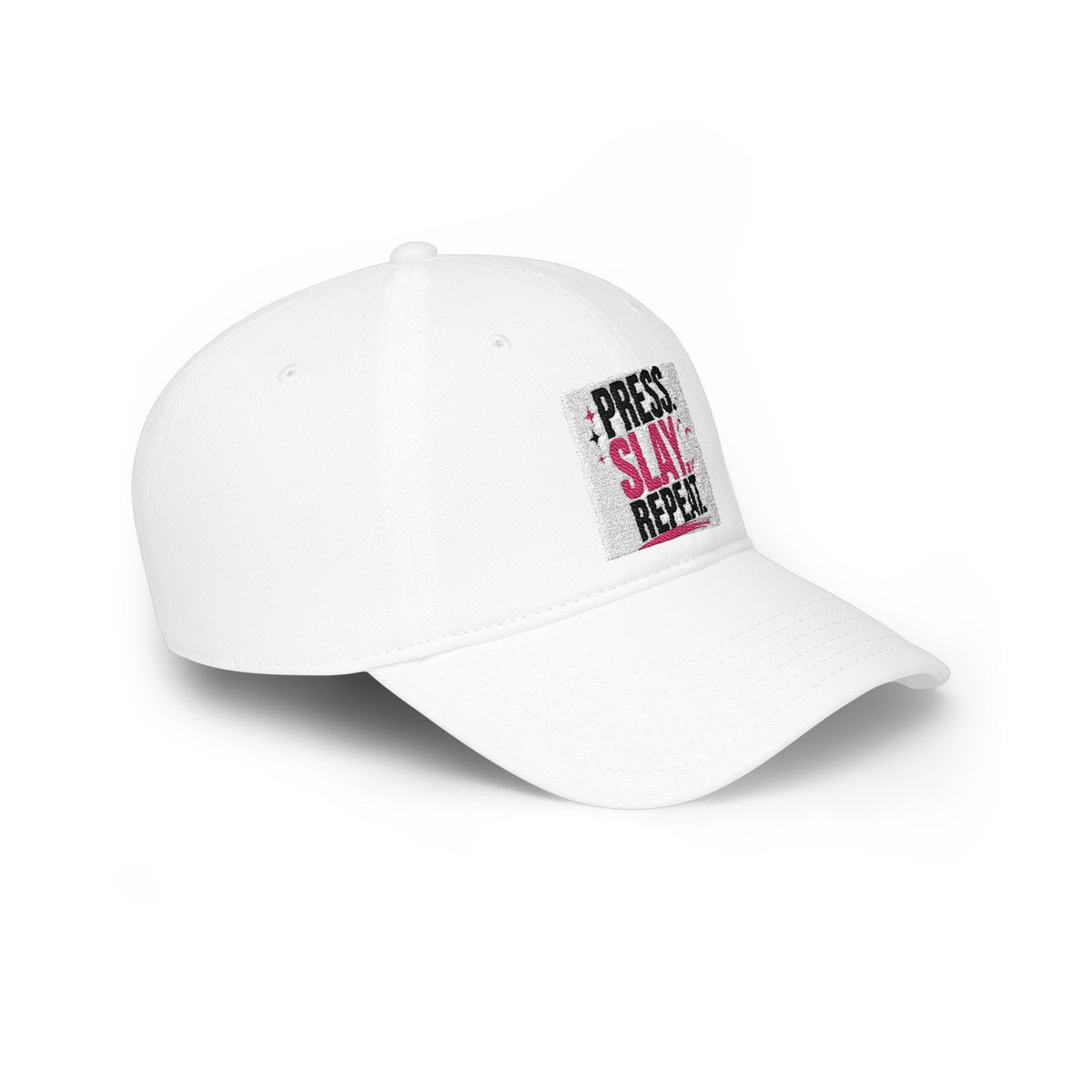 Press Slay Repeat Baseball Cap — Trendy Makeup Artist Hat