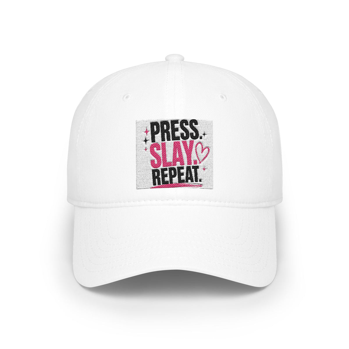 Press Slay Repeat Baseball Cap — Trendy Makeup Artist Hat