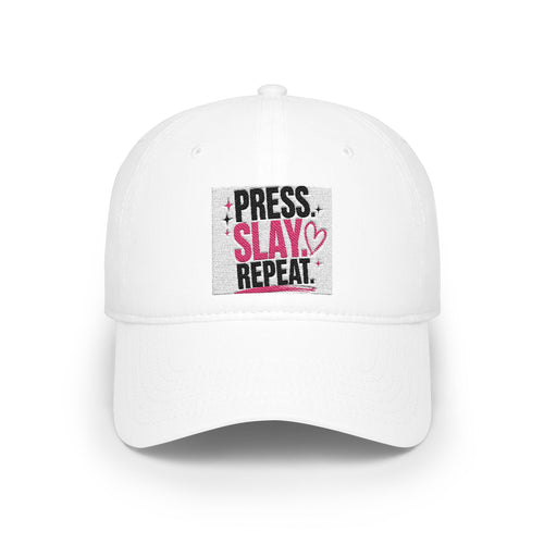 Press Slay Repeat Baseball Cap — Trendy Makeup Artist Hat